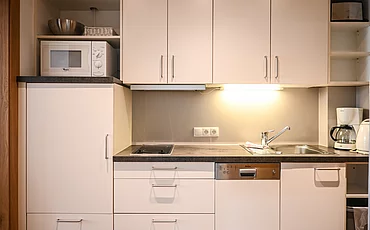 The kitchen in the main building, Studio, at the Pechtlgut in Lofer