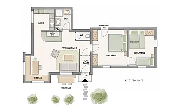 Schlafen - 31 Der Grundriss des Apartments Cottage Family 314 des Pechtlguts in Lofer