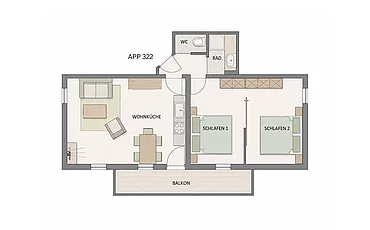 Schlafen - 26 Der Grundriss des Apartments 322 des Pechtlguts in Lofer