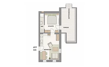 Sleeping - 1 The floor plan of Apartment 316 at the Pechtlgut in Lofer