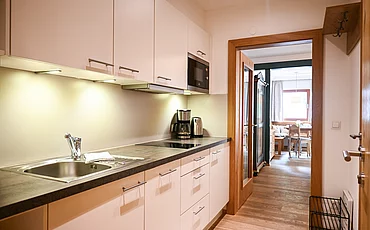 The kitchen in the main building, Studio, at the Pechtlgut in Lofer