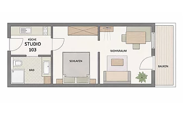 The floor plan of Apartment 103 at the Pechtlgut in Lofer