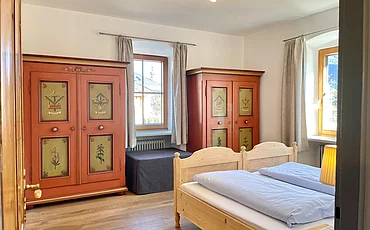 The bedroom in the "Landhaus Cozy" at the Pechtlgut in Lofer