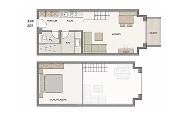 Sleeping - 24 The floor plan of Apartment 207 at the Pechtlgut in Lofer
