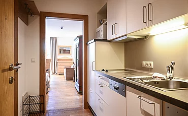 The kitchen in the main building, Studio, at the Pechtlgut in Lofer