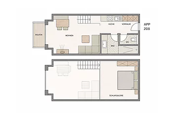 Sleeping - 23 The floor plan of Apartment 208 at the Pechtlgut in Lofer